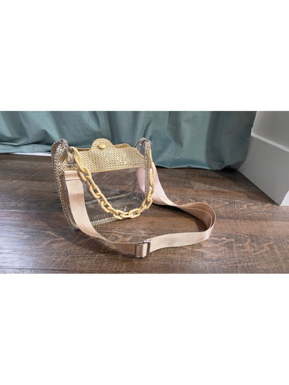 Clear Rhinestone Accent Crossbody Bag with Adjustable Strap
